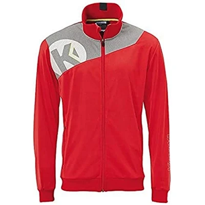 Image de KEMPA CORE 2.0 POLY JACKET Veste Handball Poches latérales zippées Élastiques manches et taille rouge/gris foncé chiné