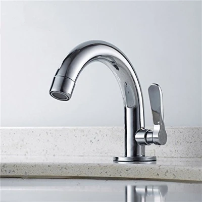 Image de Robinet en laiton à poignée unique pour salle de bain, lavabo, robinets d&#039;eau froide, finition chromée