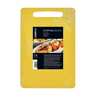 Image de Chef Aid Planche à découper en polyéthylène jaune, surface antidérapante polyvalente, facile nettoyer et passe au lave vaisselle avec poignée, 35 x 25 cm, autres options de couleur disponibles
