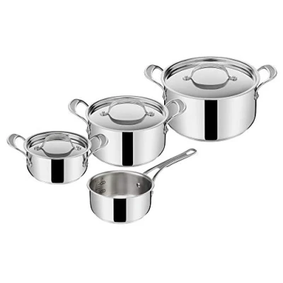Image de Jamie Oliver by Tefal Cook&#039;s Classics E307S734 Lot de 7 casseroles en acier inoxydable avec couvercles 16/20/24 cm Compatible plaques à induction 16