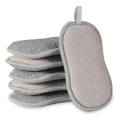Image de 6 Pièces Éponges Double Faces Réutilisables, Vaisselle Lavables en Machine Anti Rayure et Multi Surfaces, Antibactérienne Microfibre Éponge Nettoie Efficacement Toutes Les Surfaces