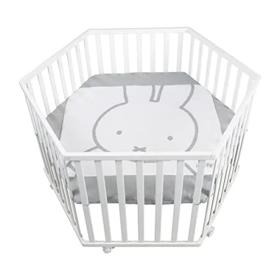 Image de roba Parc Bébé Hexagonal en Bois miffy + Tapis de et Roulettes avec Freins Base Ajustable Hauteur Blanc
