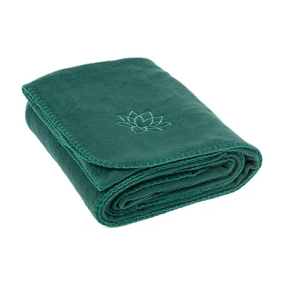 Image de Bodhi ASANA Couverture de yoga Douce et chaude méditation pour Shavasana Couvre lit en polaire avec broderie lotus canapé jeté 150 x 200 cm Vert foncé