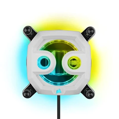 Image de Corsair Hydro X Series XC7 RGB PRO Waterblock pour Processeur Intel LGA 1700, 1200, 115X et Socket AMD AM4 (Plaque Froide en Cuivre Nickelé, Plus de 110 Micro Ailettes Refroidissement) Blanc