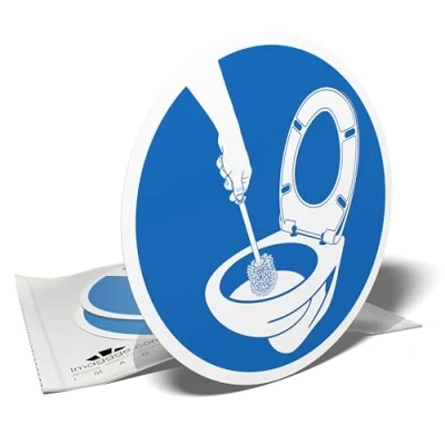 Image de Autocollants de signalisation Veuillez garder les toilettes propres Nettoyez la cuvette après l&#039;utilisation 3 stickers ronds 9,5cm