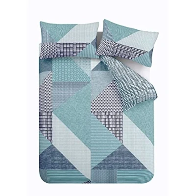 Image de Catherine Lansfield Larsson Geo, Polyester Coton, Bleu Sarcelle, Parure pour lit Simple