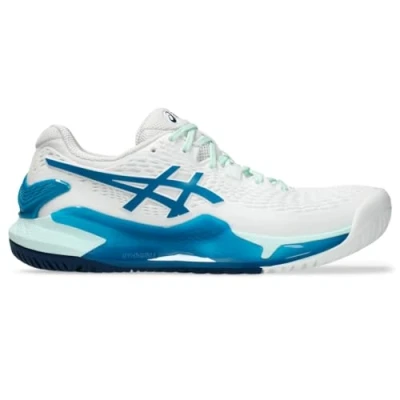Image de ASICS Femme Gel Resolution 9 Clay Sneaker, Blanc/Bleu Sarcelle, 41.5 EU