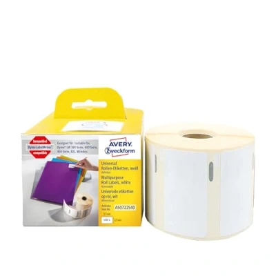 Image de AVERY Pack de 1 rouleau 1000 étiquettes autocollantes, Format 57 x 32 mm, Idéales pour tout type d&#039;usage, Adhésif enlevable, (AS0722540)