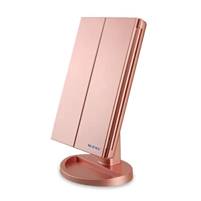 Image de WEILY Miroir de Maquillage Éclairé, 1x/2x/3x à Grossissement avec Écran Tactile 36 LED et Chargement USB, Support Réglable 180 Degrés pour Cosmétique Comptoir (Or Rose)