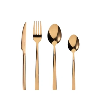 Image de BERGNER SOFIA BG Ensemble de couverts en acier inoxydable 16 pièces Comprend 4 couteaux, fourchettes, cuillères, cuillères à soupe Finition cuivre