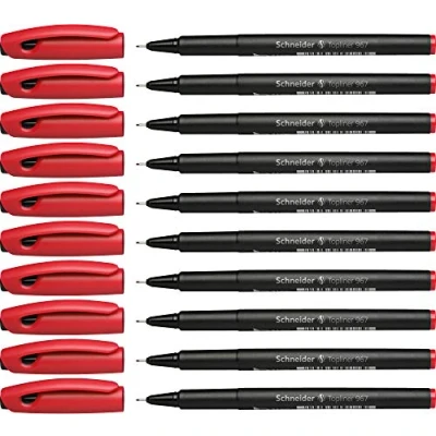 Image de Schneider Topliner 967 Stylo feutre (Fineliner, Pointe Fine 0,4 mm) Lot de 10, Rouge