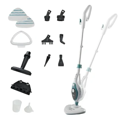 Image de Ariete 4164 Balai à Vapeur 10 Fonctions en 1, Générateur de Multifonction Rechargeable avec Autonomie Illimitée, Puissance 1500 Watts, Manche Télescopique, Blanc / Bleu