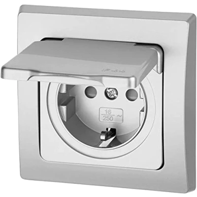 Image de Prise encastrée IP44, tout en un, série C1 argentée