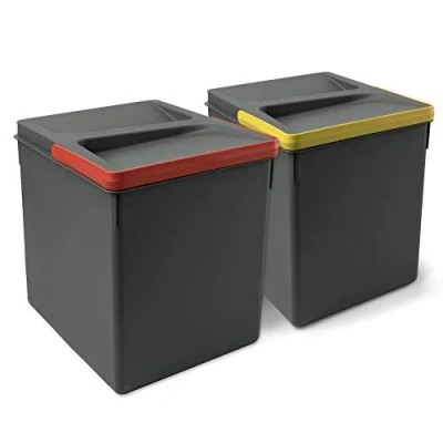 Image de Emuca Poubelles, Compartiments de Recyclage pour Base à Couper, Kit 2 bacs Hauteur 266mm et capacité 15 litres