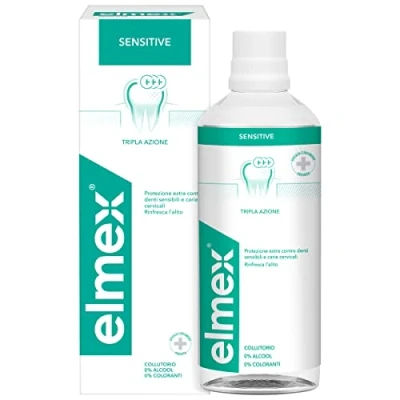 Image de Rince bouche Elmex Sensitive 1 flacon de 400 ml, protection supplémentaire pour les dents sensibles et caries radiculaires