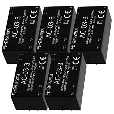 Image de AZDelivery 5 x 220 V à 3,3 Mini Adaptateur d&#039;alimentation Compatible avec Arduino et Raspberry Pi incluant Un E Book!