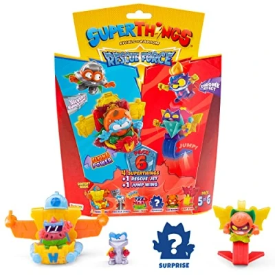Image de Rivals of Kaboom 8431618019627 Superthings Série Rescue Force, ce Pack Comprend 4 Figurines à Collectionner (1 Capitaine argenté Surprise et Un SuperThing avec Effet chromé) + 1 Jet Jump