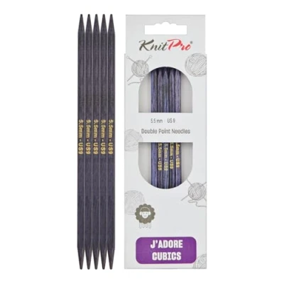 Image de KnitPro J&#039;Adore Cubics Aiguilles à Tricoter Double Pointe Ensembles de 5 Épingles en Bois pour Chaussettes Chapeaux Mitaines Tricot Rond Court 15 cm x 5,5 mm