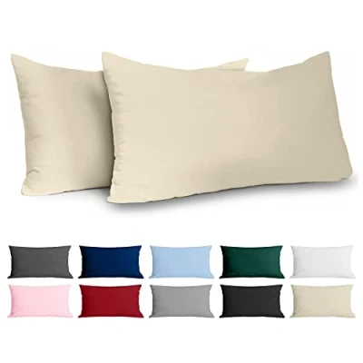 Image de Dreamzie Taie Oreiller 40x80 Coton Renforcé (Set de 2) Beige Tissage serré 57 Fils/cm² 40 x 80 cm Certifié Oeko Tex