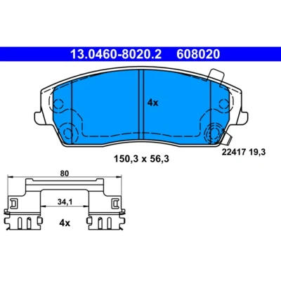 Image de ATE 13.0460 8020.2 Jeu de plaquettes frein avec indicateur d&#039;usure accessoires CHRYSLER: 300C Berline, Touring