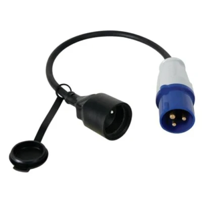 Image de Perel Câble Adaptateur, H07RN F 3G2.5, 0.4 m, 16 A/230 V, 3680 W, CEE vers Type E, Usage intérieur et extérieur, Caoutchouc, Bleu