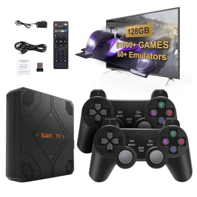 Image de V5 Console Retrogaming, 128G 51000+ Jeux Retro, Écran HD 4K USB Plug and Play Retro Gaming avec Double Manettes sans Fil, 60+ Simulateurs Extension Emulateur pour La Maison