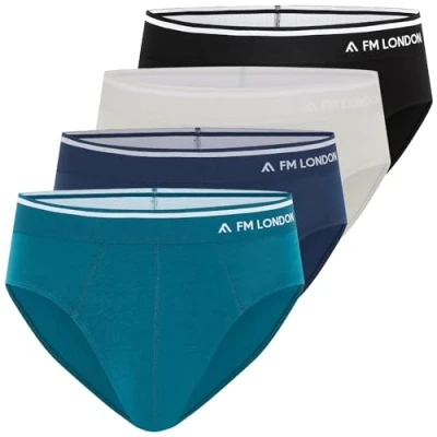 Image de FM London (Lot de 4) Slip en Bambou pour Homme Confortable sans Étiquette à la Taille Pantalon Extensible Ouverture sur le Devant Lot Plusieurs Pièces, Noir, Bleu, Gris, 5XL