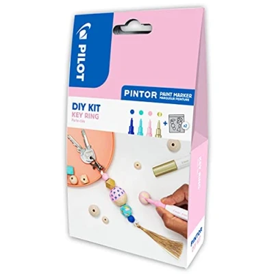 Image de PILOT Pintor, Kit Créatif Porte clés + 4 Marqueurs Peinture Multi Supports à Base d’Eau, Séchage Rapide DIY Bleu, Doré, Pastel, Bleu Vert Pointe Fine