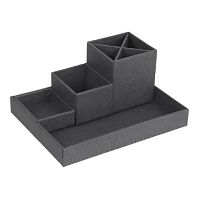 Image de Bigso Box of Sweden organiseur de bureau pour crayons, trombones, pense bêtes, etc. casier avec 4 compartiments système rangement en panneau fibres et papier aspect lin noir