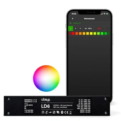 Image de ubisys Contrôleur LED LD6 : Zigbee/Bluetooth 12/24 V RGBW, Tunable White ou Monochrome jusqu&#039;à 6 lumières