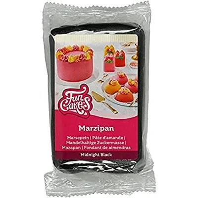 Image de FunCakes Pâte d’amande Midnight Black: Facile à utiliser, goût délicieux, flexible et lisse, fin ferme, parfait pour la décoration de gâteaux, halal, casher sans gluten. 250 g.