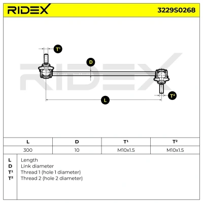 Image de SIDEM 21360 Biellette de barre stabilisatrice inférieur, Essieu avant 299 MM10x1,5R MINI: 3/5 portes, Clubman, Cabriolet