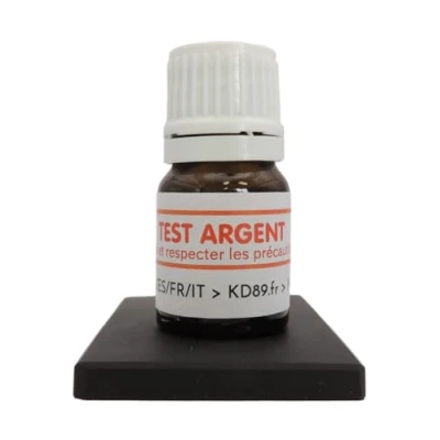 Image de KD89 Test Réactif/solution pour tester l&#039;argent Avec pierre de touche naturelle et notice multi langues Spatule Expertise bijoux, pièces, lingotins 2,5ml