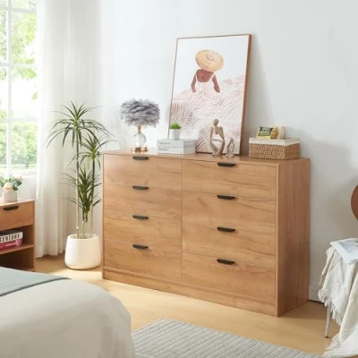 Image de [en.casa] Commode avec 8 Tiroirs Spacieux Meuble de Rangement Style Intemporel pour Salon Chambre Entrée Classeur Bureau MDF 90 x 140 40 cm Effet Chêne