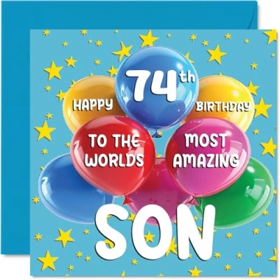 Image de Stuff4 Carte d&#039;anniversaire 74 ans pour fils World&#039;s Most Amazing Son de la part maman papa, 145 mm x mm, ans, cartes vœux