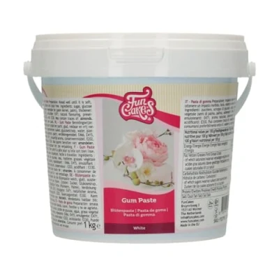 Image de FunCakes Gum Paste Blanc: Parfait pour les fleurs en sucre, volants et plus encore. Étalé finement, sèche rapidement, soyeux, élastique, de bonne résistance, halal, casher sans gluten. 1 kg.