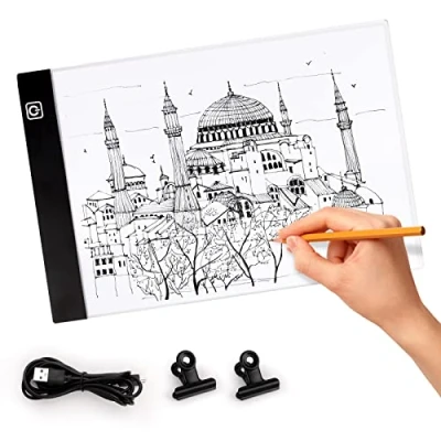 Image de A4 Tablette Lumineuse, Table Lumineuse Dessin, A4, Dessin Pad, avec Câble USB Luminosité Réglable, pour Broderie Diamant, Esquisser, Animation (A4)