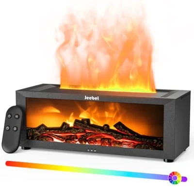 Image de Jeebel Diffuseur Arôme pour Huiles Essentielles Cheminée avec Effet Flamme Dynamique, Changement Couleur Auto, Télécommande 150ml Mini Humidificateur Aromathérapie de Chambre Bureau