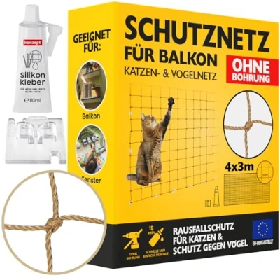 Image de Konzept 11 Filet pour Chat Balcon sans perçage Kit 4x3M, de sécurité fenêtre, Balcon, Chat, Robuste