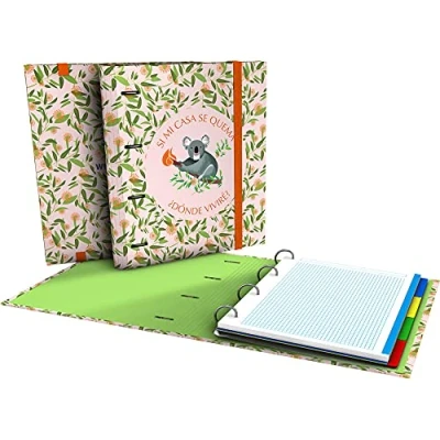Image de Grafoplás 88102629. Carpesano Anneaux A4 de rechange pour feuilles quadrillées 5 x 5, intercalaires, enveloppes transparentes, dos courbé, classeur, collection Wise Planet, Koala