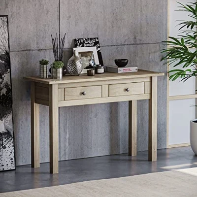 Image de Vida Designs Panama Console 2 tiroirs chêne Naturel Finition Cire Meubles, Bois Dense, Beige, Product Size: H 72,5 x W 110 D 40 Cm Approx
