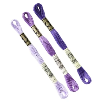 Image de DMC Lot de 3 échevettes assortiment VIOLET col. 211 208 333, Fil à broder Mouliné 117MC, 100% coton S&#039;adapte toutes techniques et tous supports, idéal point croix