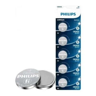 Image de Pile Bouton Philips CR2032 Lithium 3V 5 unités