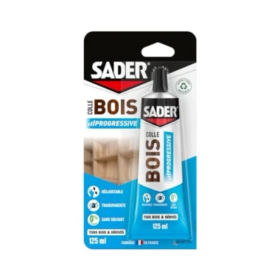 Image de Sader Colle à Bois Prise Progressive Vinylique Intérieur Forte pour Tous et Dérivés Transparente après Séchage Sans Solvant Tube de 125ml