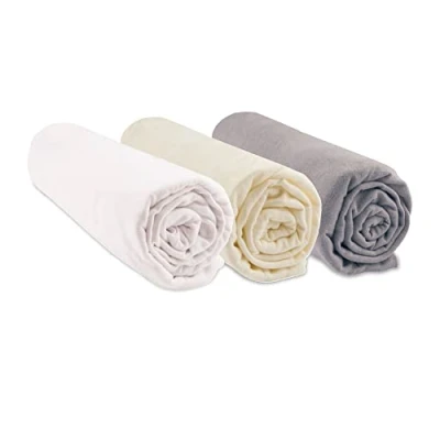 Image de Lot de 3 Draps Housse 60x120 cm Lit Bébé, Berceau, Parapluie 60 x 120 Coton Bio Noisette Blanc Écru Extensible &amp; Respirant Sommeil sain Marque Easy Dort Oeko Tex Fabriqué en Europe