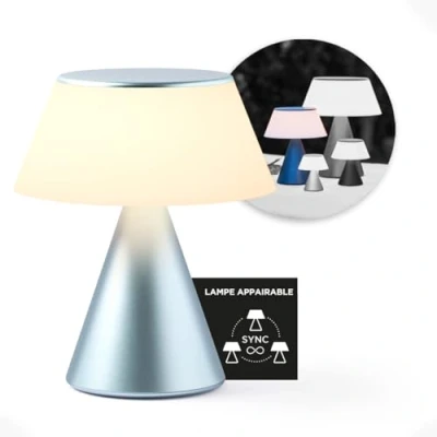 Image de Lexon lampe de chevet LED LUMA L, Grande table sans fil tactile avec variateur d&#039;intensité et synchronisation multi lampes, 9 couleurs lumière rechargeable Bleu Clair