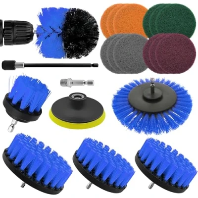 Image de Gemtte Lot de 20 brosses pour perceuse Avec forage 2&#039;&#039;/ 3.5&#039;&#039;/ 4&#039;&#039;/ 5&#039;&#039;, Brosse nettoyage jantes, Power Scrubber Kit carrelage salle bain, piscine et voiture (bleu)