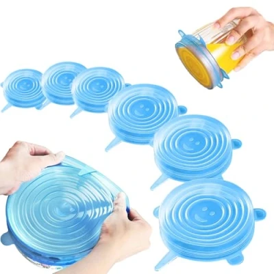 Image de Couvercles extensibles en silicone, 6 Pièces Couvercle Silicone Sans BPA, Universel de Tailles Differentes réutilisables/durables/écologiques, pour Micro ondes/le Four/le Lave Vaisselle