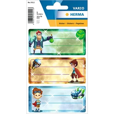 Image de Herma 5512 de nom Manche Étiquettes pour l&#039;école motif super héros, format 7, 6 x 3, 5 cm Contenu par Contenu : 9 étiquettes
