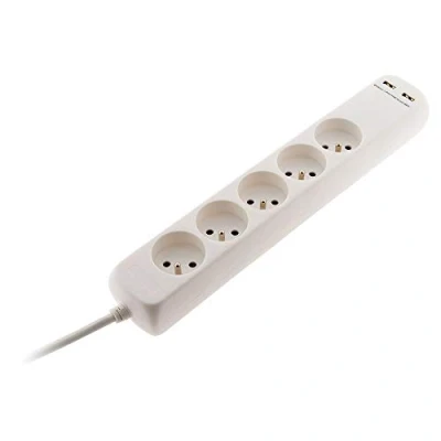 Image de Bloc 5 prises 16A 2P+T avec 2x USB en 2.1A câble H05VV F 3G1mm² 1m Zenitech